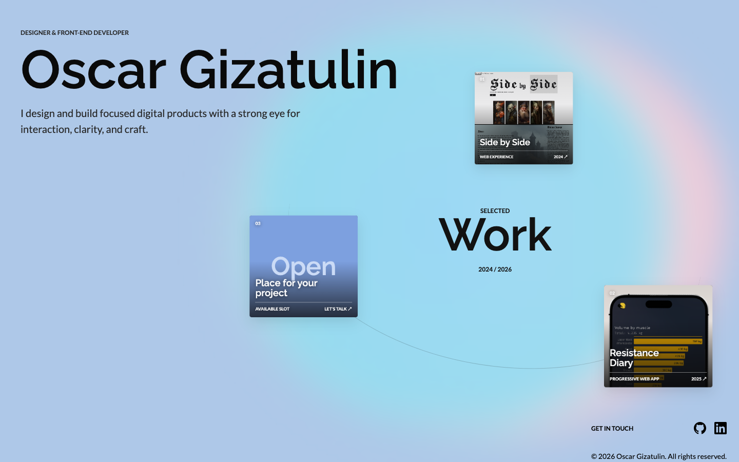 Oscar Gizatulin portfolio website interface